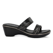 Women Double Strap Wedge Sandals – Casual & Office Wear (W-RST-082-BLACK)