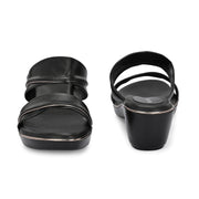 Women Double Strap Wedge Sandals – Casual & Office Wear (W-RST-082-BLACK)