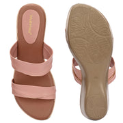 Women Double Strap Wedge Sandals – Casual & Office Wear (W-RST-082-PEACH)