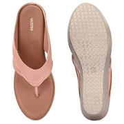 Women Peach V-Strap Wedge Sandals – Casual & Ethnic Wear (W-RST-083-PEACH)