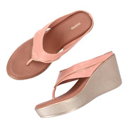 Women Peach V-Strap Wedge Sandals – Casual & Ethnic Wear (W-RST-083-PEACH)