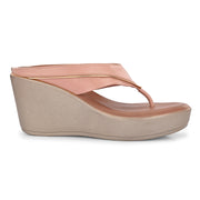 Women Peach V-Strap Wedge Sandals – Casual & Ethnic Wear (W-RST-083-PEACH)