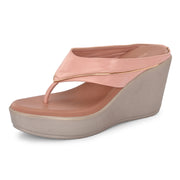 Women Peach V-Strap Wedge Sandals – Casual & Ethnic Wear (W-RST-083-PEACH)
