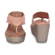 Women Peach V-Strap Wedge Sandals – Casual & Ethnic Wear (W-RST-083-PEACH)