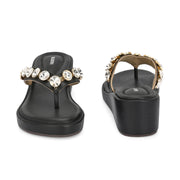 Women Black Embellished Platform Sandals – Festive & Ethnic Wear (W-RST-086-BLACK)