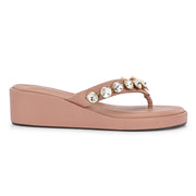 Women Peach Embellished Platform Sandals – Festive & Ethnic Wear (W-RST-086-PEACH)