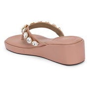 Women Peach Embellished Platform Sandals – Festive & Ethnic Wear (W-RST-086-PEACH)