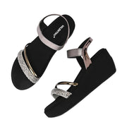 Women Metallic Embellished Wedge Sandals (W-RST-088-GUNMETAL)