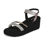 Women Metallic Embellished Wedge Sandals (W-RST-088-GUNMETAL)