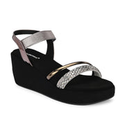 Women Metallic Embellished Wedge Sandals (W-RST-088-GUNMETAL)