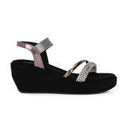 Women Metallic Embellished Wedge Sandals (W-RST-088-GUNMETAL)