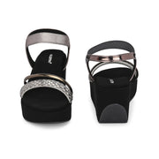 Women Metallic Embellished Wedge Sandals (W-RST-088-GUNMETAL)