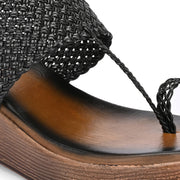 Women Braided Wedge Heel Slip-On Sandals (W-RST-103-BLACK)