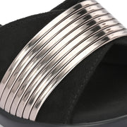Women Metallic Accent Wedge Slip-On Sandals (W-RST-106-BLACK)