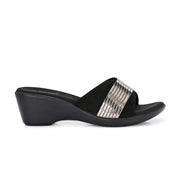Women Metallic Accent Wedge Slip-On Sandals (W-RST-106-BLACK)