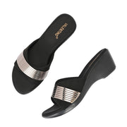 Women Metallic Accent Wedge Slip-On Sandals (W-RST-106-BLACK)