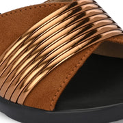 Women Metallic Accent Wedge Slip-On Sandals (W-RST-106-TAN)