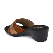 Women Metallic Accent Wedge Slip-On Sandals (W-RST-106-TAN)