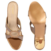 Women Party Wear Kitten Heel Sandals with Embellished Ring (W-RST-109-ANTIQUE)
