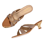 Women Party Wear Kitten Heel Sandals with Embellished Ring (W-RST-109-ANTIQUE)
