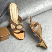 Women Party Wear Kitten Heel Sandals with Embellished Ring (W-RST-109-ANTIQUE)