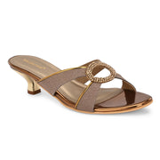 Women Party Wear Kitten Heel Sandals with Embellished Ring (W-RST-109-ANTIQUE)