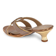 Women Party Wear Kitten Heel Sandals with Embellished Ring (W-RST-109-ANTIQUE)