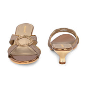 Women Party Wear Kitten Heel Sandals with Embellished Ring (W-RST-109-ANTIQUE)