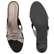 Women Party Wear Kitten Heel Sandals with Embellished Ring (W-RST-109-GUNMETAL)