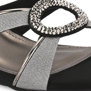 Women Party Wear Kitten Heel Sandals with Embellished Ring (W-RST-109-GUNMETAL)