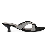 Women Party Wear Kitten Heel Sandals with Embellished Ring (W-RST-109-GUNMETAL)
