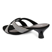 Women Party Wear Kitten Heel Sandals with Embellished Ring (W-RST-109-GUNMETAL)