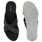 Women Cross Strap Comfort Slides (W-RST-110-BLACK)