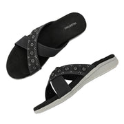Women Cross Strap Comfort Slides (W-RST-110-BLACK)