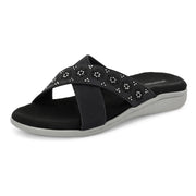 Women Cross Strap Comfort Slides (W-RST-110-BLACK)
