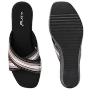 Women Cross Strap Wedge Heels (W-RST-112-BLACK-GUNMETAL)