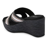 Women Cross Strap Wedge Heels (W-RST-112-BLACK-GUNMETAL)