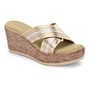 Women Cross Strap Wedge Heels (W-RST-112-LIGHTGOLD)