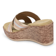 Women Cross Strap Wedge Heels (W-RST-112-LIGHTGOLD)