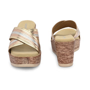 Women Cross Strap Wedge Heels (W-RST-112-LIGHTGOLD)