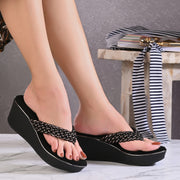 Women Braided Platform Wedge Thong Sandals (W-RST-113-BLACK)