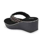 Women Braided Platform Wedge Thong Sandals (W-RST-113-BLACK)
