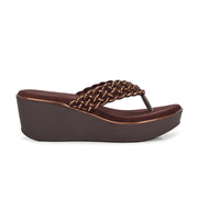 Women Braided Platform Wedge Thong Sandals (W-RST-113-BROWN)