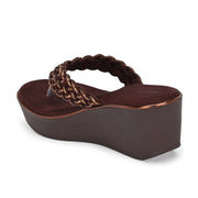 Women Braided Platform Wedge Thong Sandals (W-RST-113-BROWN)