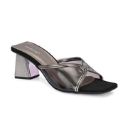Women Clear Strap Block Heel Sandal (W-RST-120-GUNMETAL)