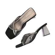 Women Clear Strap Block Heel Sandal (W-RST-120-GUNMETAL)
