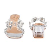 Women Transparent Silver Studded Block Heels (W-RST-121-SILVER)