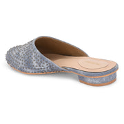 Women Blue Embellished Closed-Toe Mules (W-RST-122-BLUE)