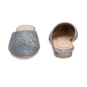 Women Blue Embellished Closed-Toe Mules (W-RST-122-BLUE)