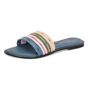 Women Multi-Color Strap Flat Slides – Blue Base (W-RST-123-BLUE-MULTI)